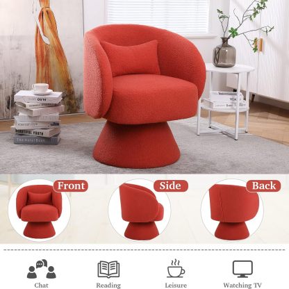 Swivel Barrel Chair, Teddy Accent Sofa Chair, Club Chair with Pillow, Arm Chair with Flared Base