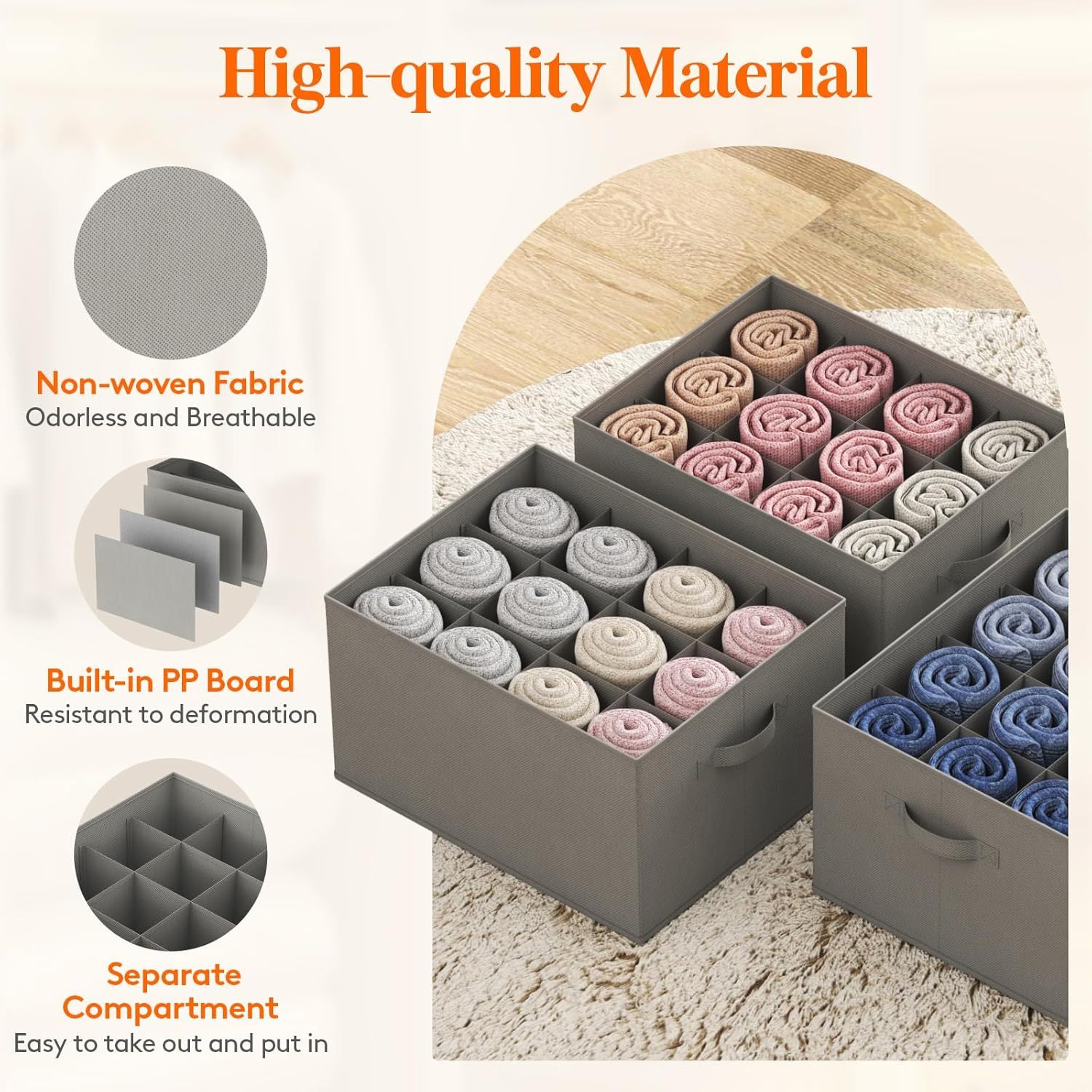 Jeans Organizer for Closet, Large Size Pants Storage Bins 12 Cell, Foldable Clothes Drawer Organizer