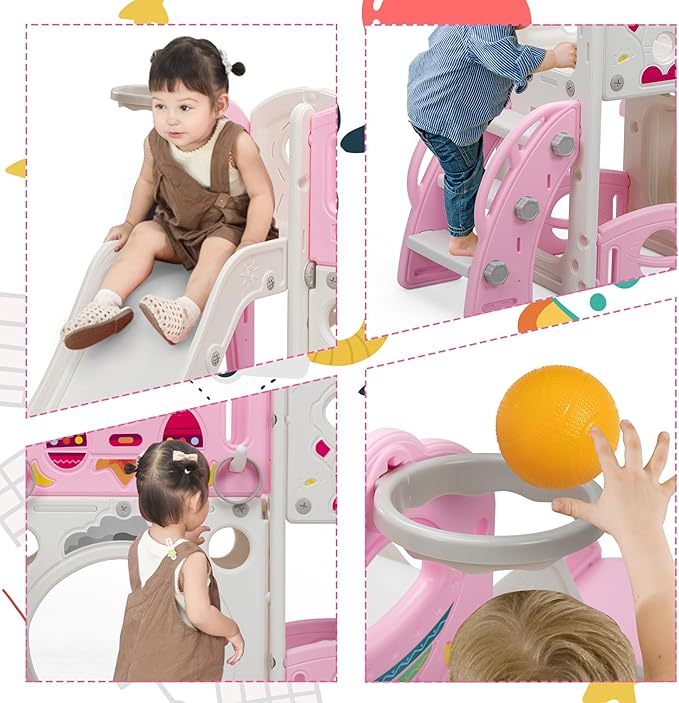 9-in-1 Castle Amusement Playground Playhouse, Indoor Outdoor Playset for Toddlers Age 1-3