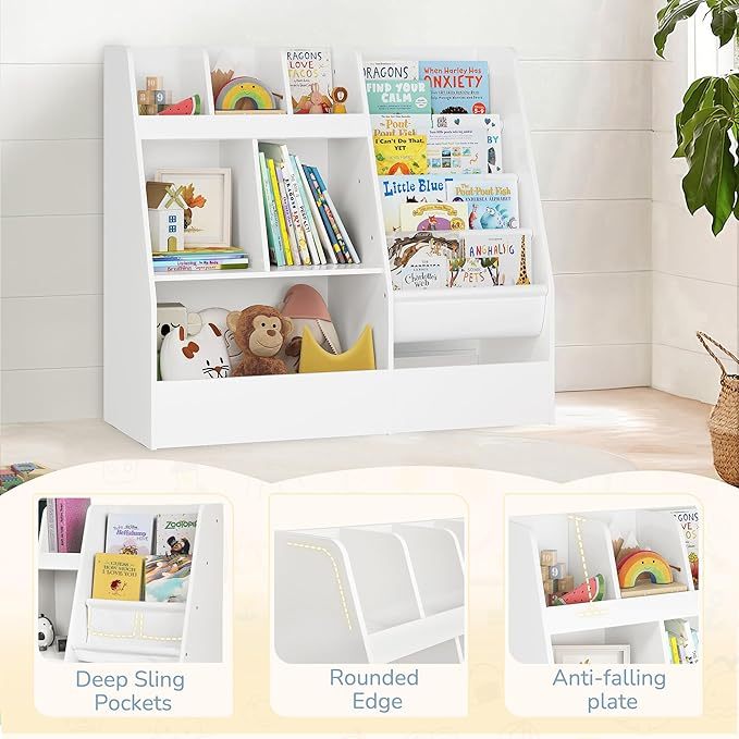4 in 1 Kids Bookshelf and Toy Storage Organizer, 3-Tier Toy Organizers with Removable Toy Bins, Book Shelf for Kids Room