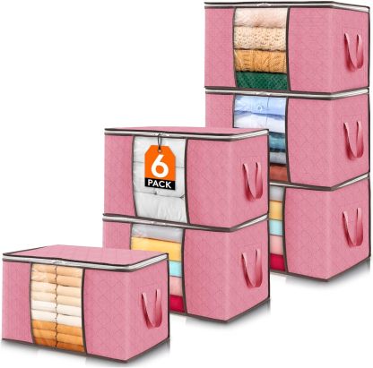 6 Pack Clothes Storage, Foldable Storage and Organization, Storage Bins with Lids, Blanket Storage with Clear Window