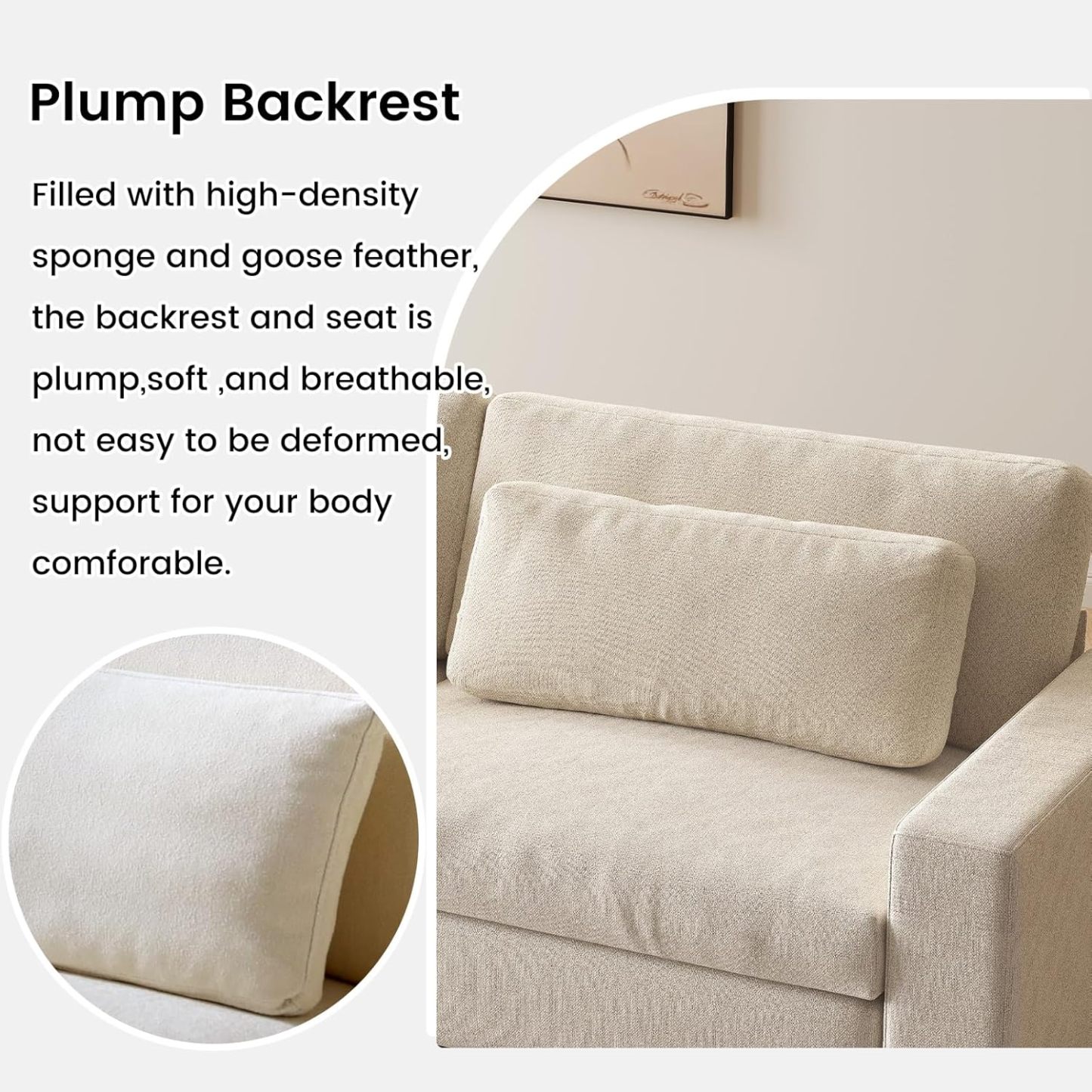 104" Spacious Modular Sofa Couch, Comfy Poofy Cloud Sofa with Armrest and Pillows, Modern White Couch with Deep Seat