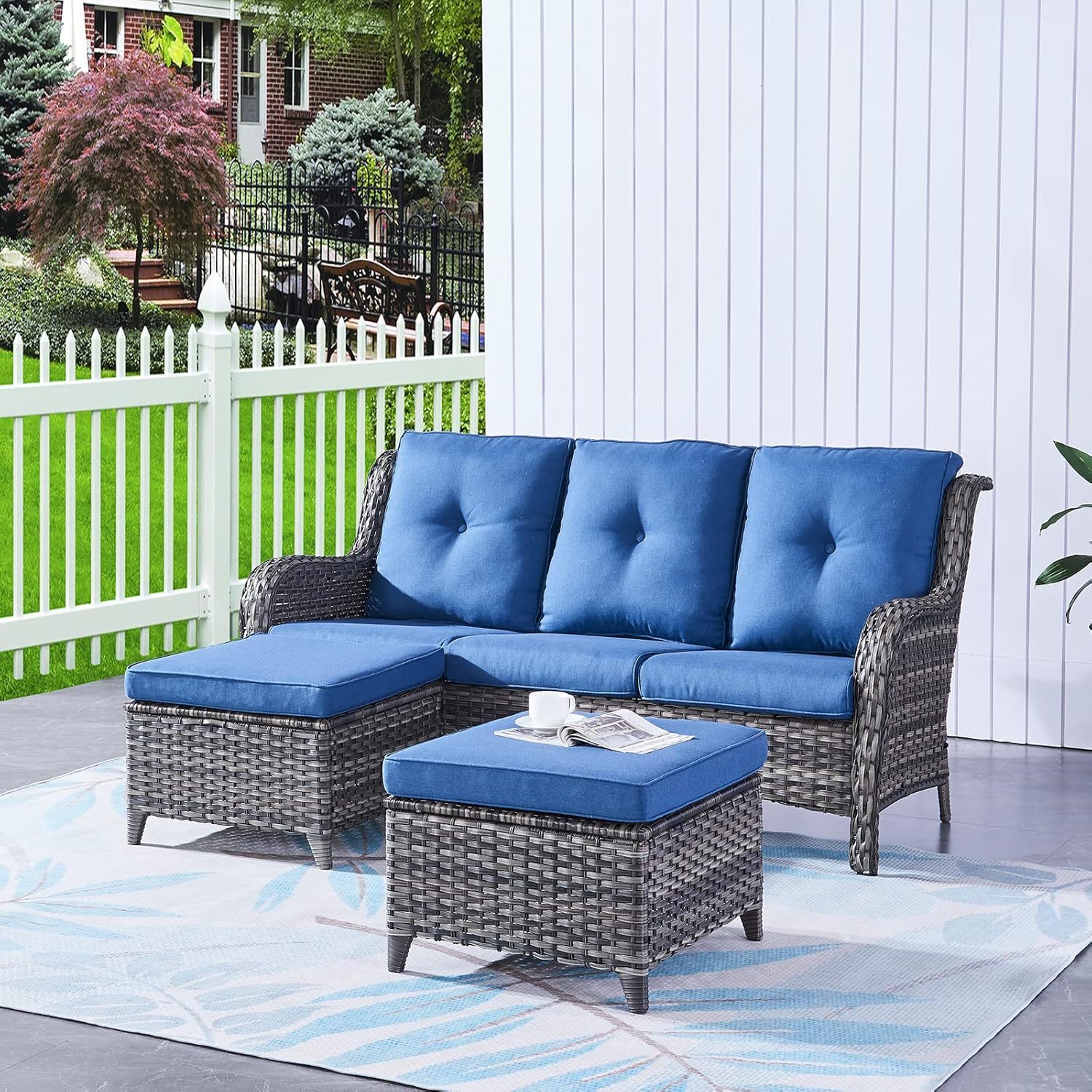 7pcs Patio Furniture Set Swivel Rocker Patio Chairs,PE Wicker Outdoor Sofa Set of 2 with Coffee Table and Ottomans