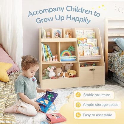 4 in 1 Kids Bookshelf and Toy Storage Organizer, 3-Tier Toy Organizers with Removable Toy Bins, Book Shelf for Kids Room