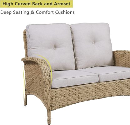 5-Piece Patio Furniture Wicker Outdoor Conversation Set,All-Weather Rattan Swivel Chairs Bistro Set with Loveseat Coffee Table for Backyard