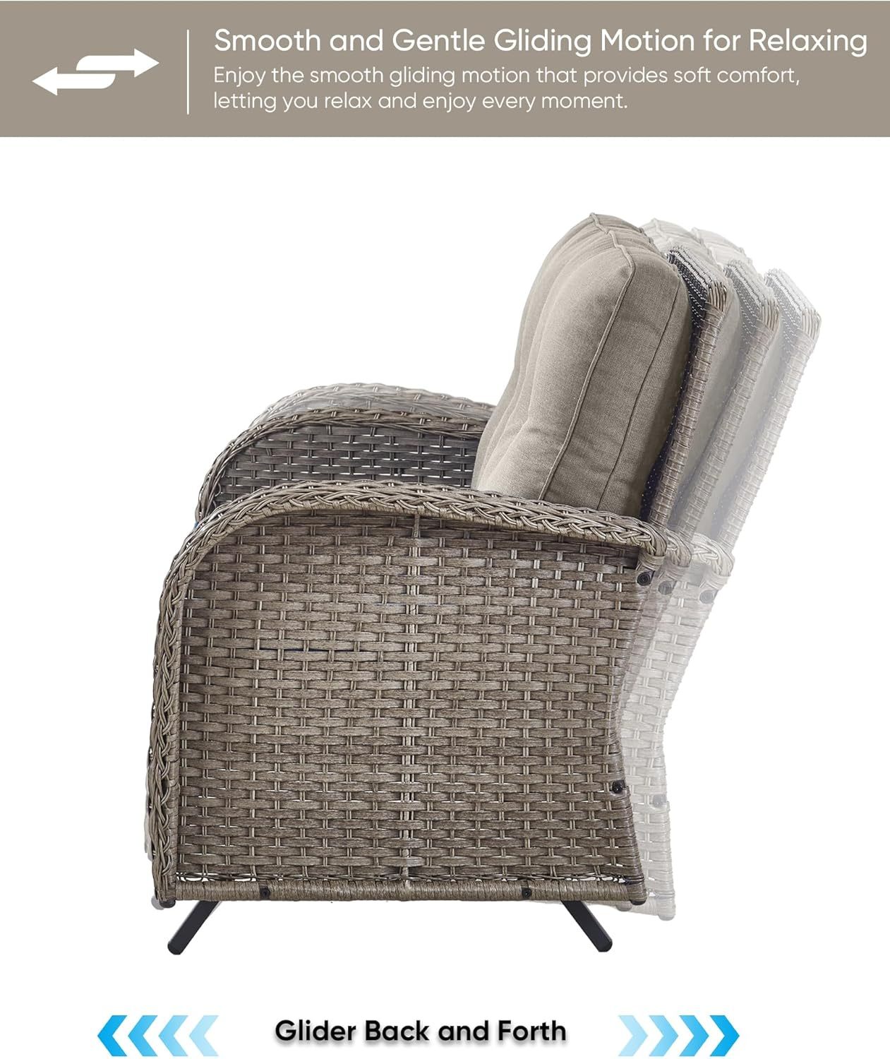 6 Pieces Patio Furniture Set-Patio Glider Loveseat with Rattan Outdoor Swivel Chairs Outdoor Conversation Furniture Set