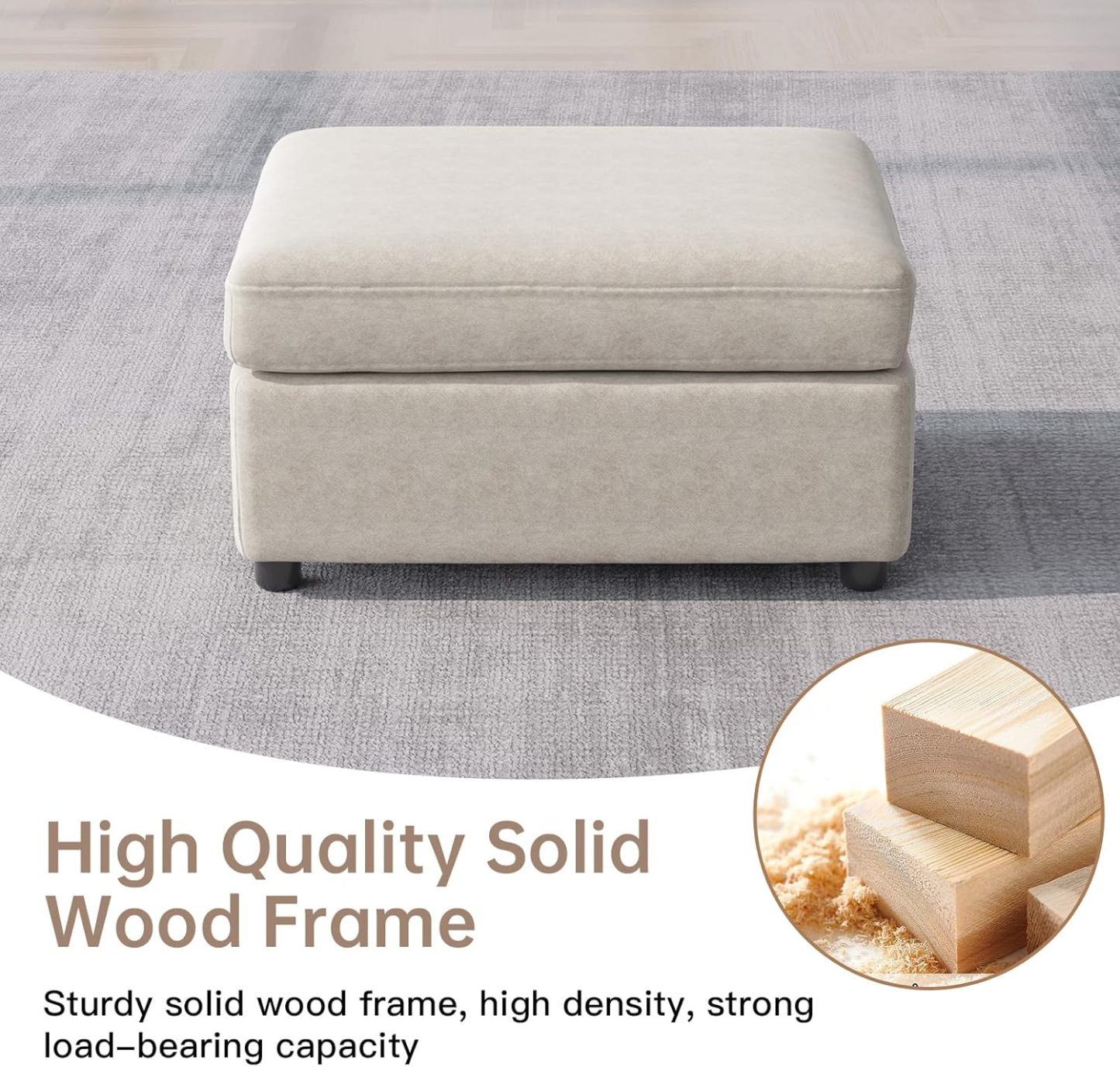 81.88" Off-White Loveseat Sofa, Extra Width Sectional Sleeper Sofa with Armrest, Modular Sectional Sofa with Cushion and Removable Back Cushion, Floor Sofa (Off-White, 1 Ottoman)