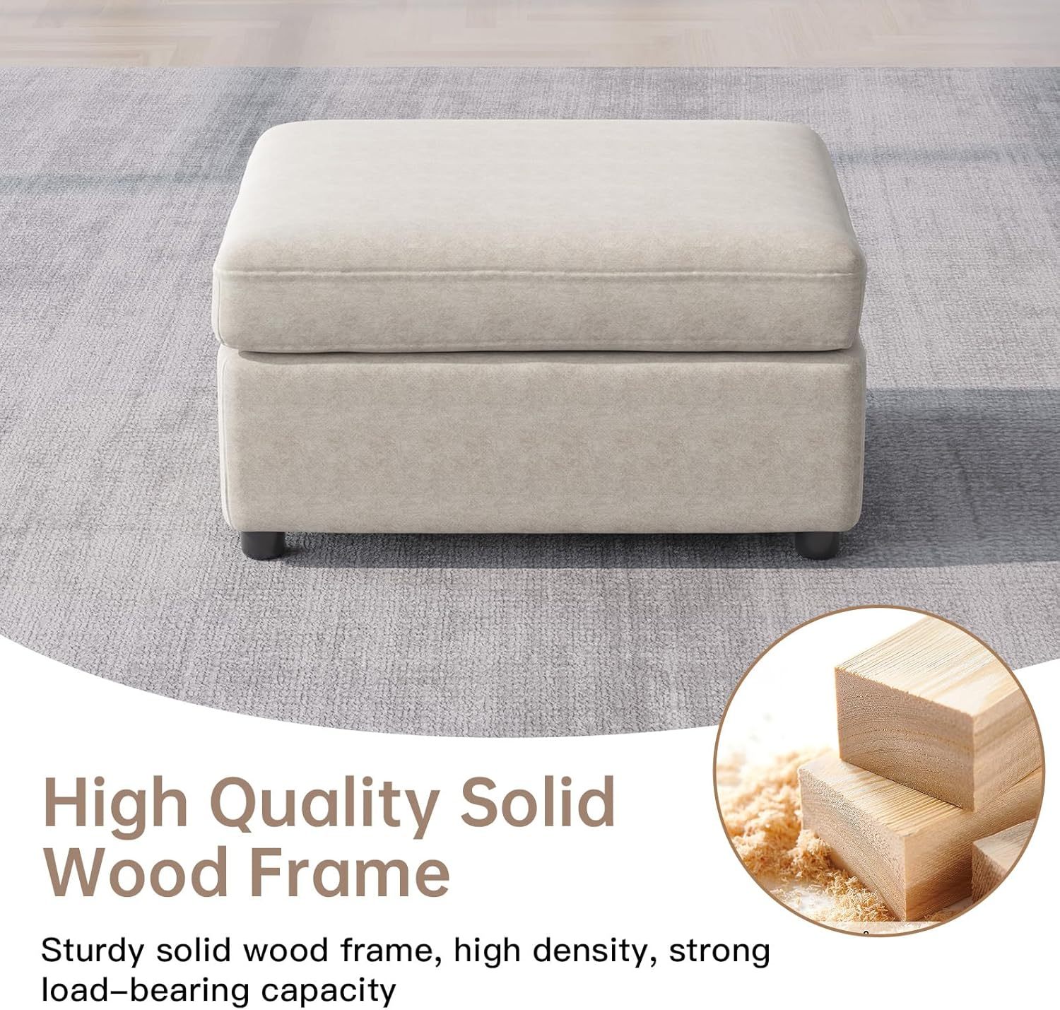 81.88" Off-White Loveseat Sofa, Extra Width Sectional Sleeper Sofa with Armrest, Modular Sectional Sofa with Cushion and Removable Back Cushion, Floor Sofa (Off-White, 1 Ottoman)