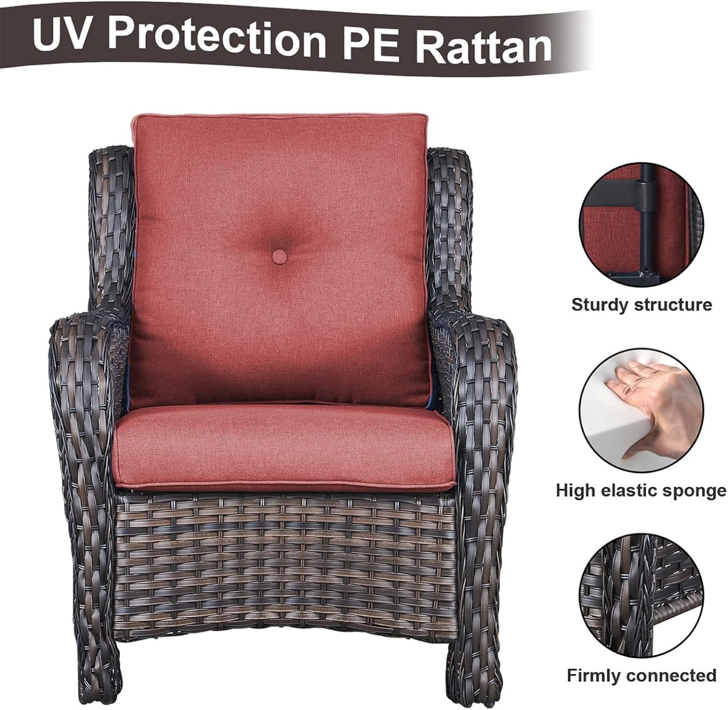 3 Pieces Patio Bistro Set Wicker Patio Chairs Set of 2 with Tempered Glass Top Side Table Rattan Outdoor Furniture Conversation Set