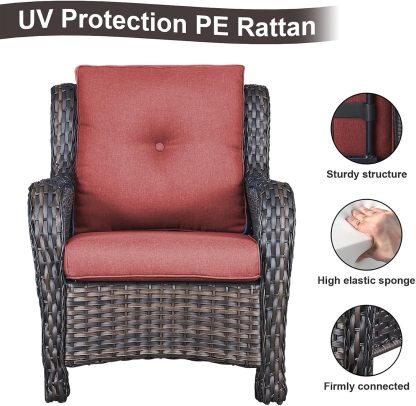 3 Pieces Patio Bistro Set Wicker Patio Chairs Set of 2 with Tempered Glass Top Side Table Rattan Outdoor Furniture Conversation Set