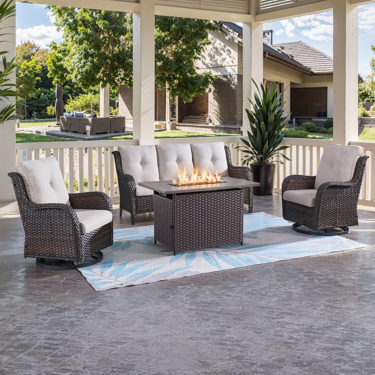 Outdoor Patio Furniture with Fire Pit Table Outdoor Conversation Set P