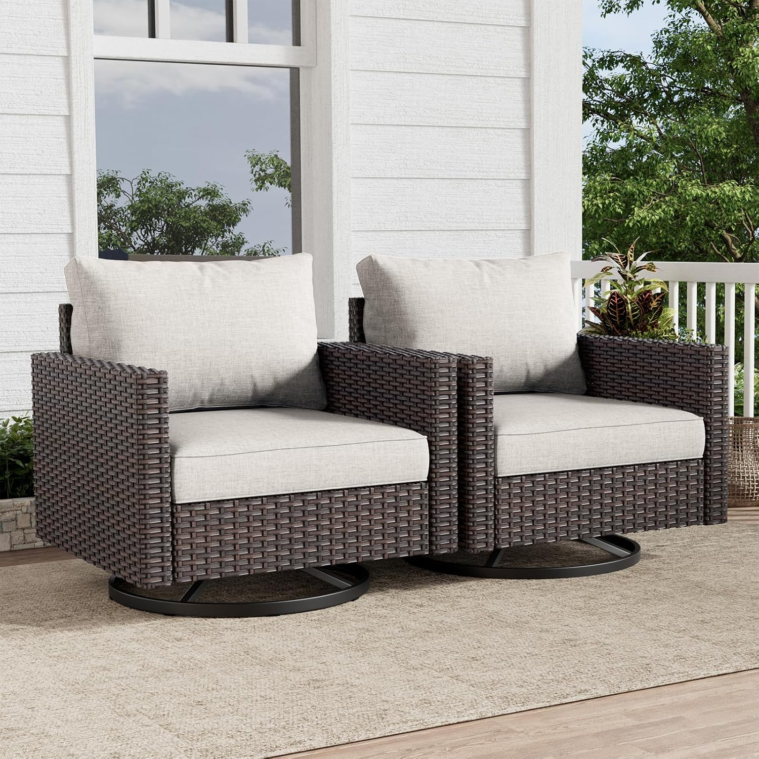 11 Pieces Outdoor Furniture Set,Outdoor Half-Moon Sectional Couches Swivel Patio Chairs with Ottomans Coffee Table,All Weather PE Wicker Patio Conversation Sets