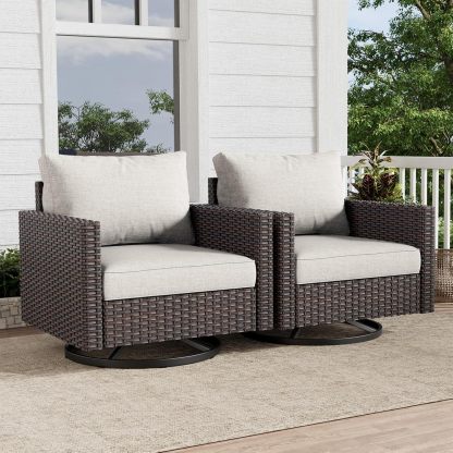 11 Pieces Outdoor Furniture Set,Outdoor Half-Moon Sectional Couches Swivel Patio Chairs with Ottomans Coffee Table,All Weather PE Wicker Patio Conversation Sets