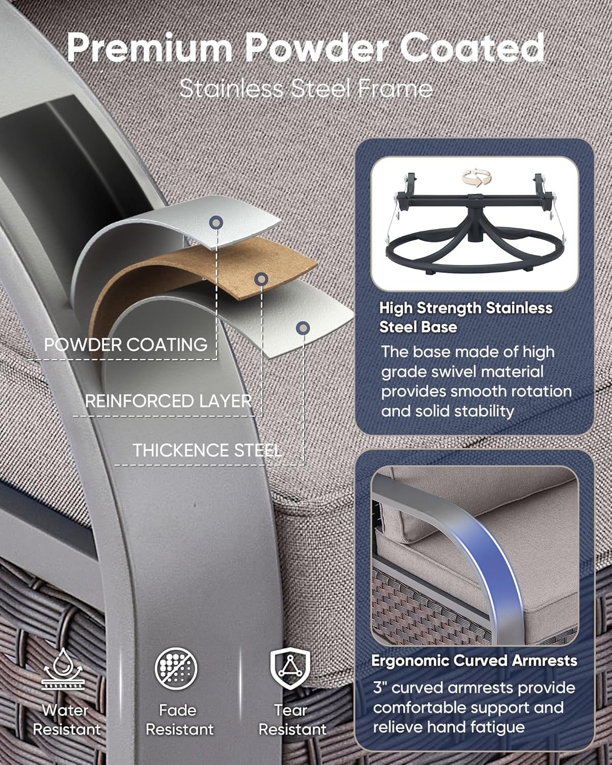 Patio Swivel Glider Outdoor Chair-All Weather Rattan Wicker Patio Swivel Rocking Chairs Porch Chair for Deck Porch Lawn Garden Backyard-Brown/Grey