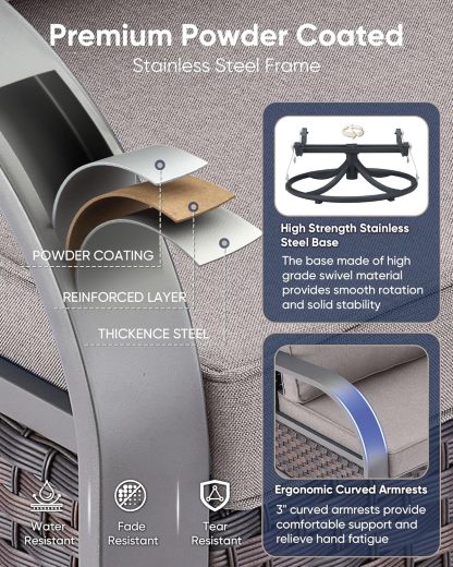 Patio Swivel Glider Outdoor Chair-All Weather Rattan Wicker Patio Swivel Rocking Chairs Porch Chair for Deck Porch Lawn Garden Backyard-Brown/Grey