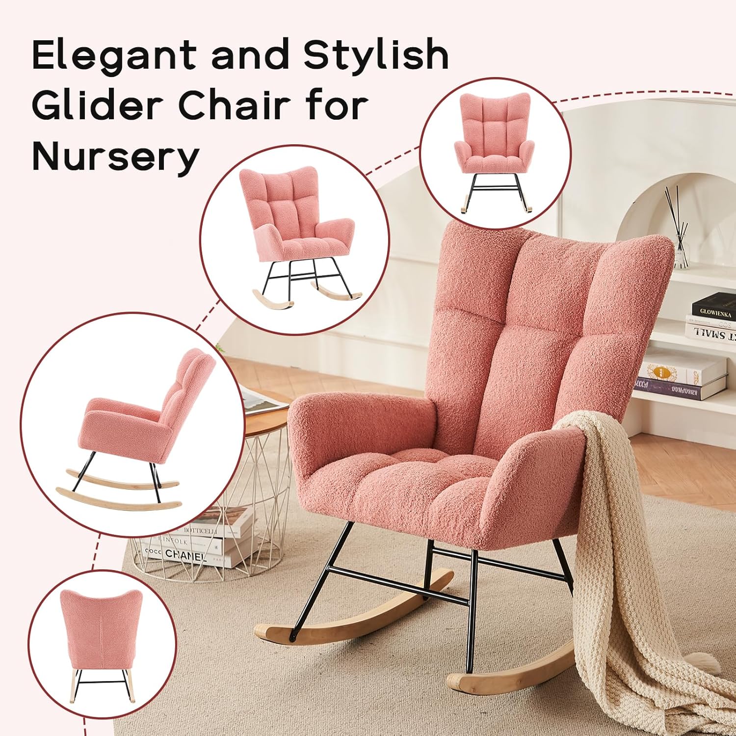 Modern Nursery Rocking Chair, Upholstered Glider Chair with High Backrest, Rocker Accent Armchair