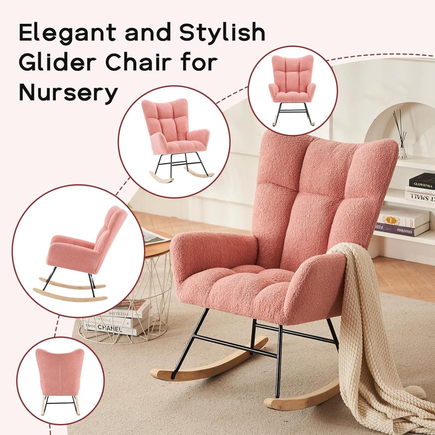 Modern Nursery Rocking Chair, Upholstered Glider Chair with High Backrest, Rocker Accent Armchair