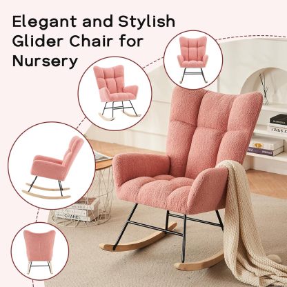 Modern Nursery Rocking Chair, Upholstered Glider Chair with High Backrest, Rocker Accent Armchair