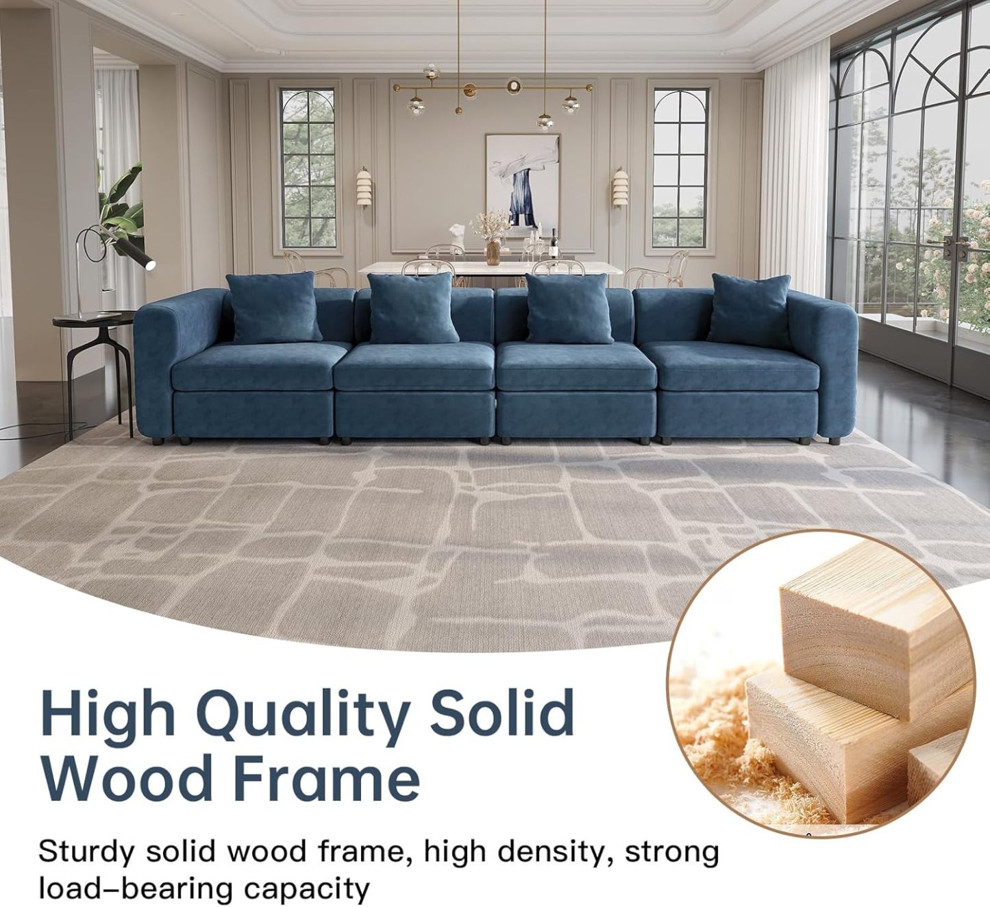 81.88" Blue Loveseat Sofa, Extra Width Sectional Sleeper Sofa with Armrest, Modular Sectional Sofa with Cushion and Removable Back Cushion