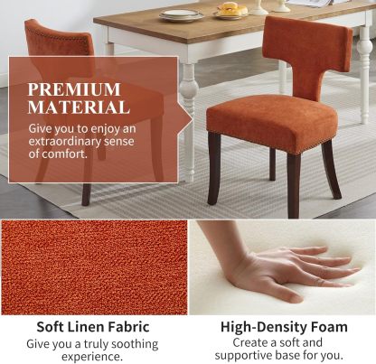 Mid Century Dining Chairs Set of 2, Linen Upholstered Side Chairs with Nailhead Trim, Leisure Accent Chairs