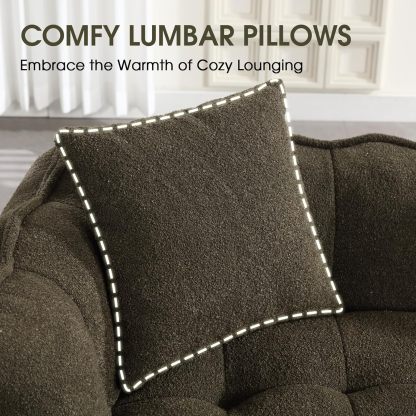 Giant Bean Bag Sofa Chair, Teddy Upholstered Bean Bag Couch with Petal Backrest, Tufted Lazy Sofa with Two Pillows