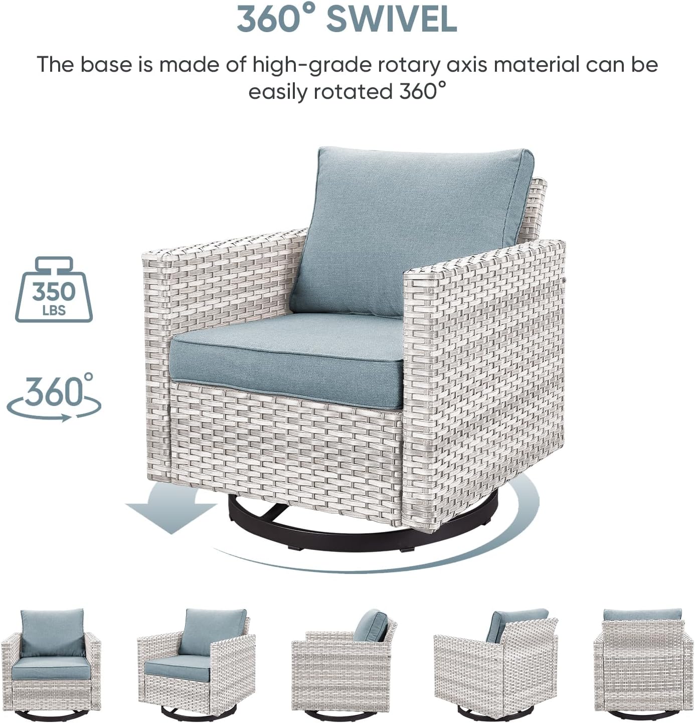 3-Piece Patio Swivel Chairs,PE Wicker Outdoor Rocking Chairs Bistro Set with Side Table Porch Balcony Furniture with Cushions