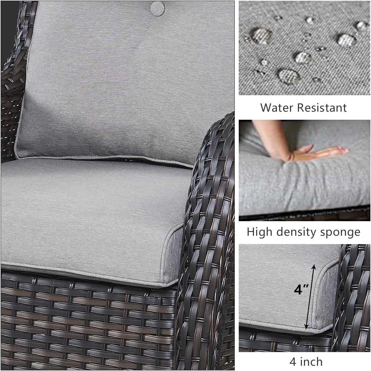 Patio Furniture 7 Pieces Outdoor Furniture Set PE Wicker Patio Couch with Swivel Rocker Chairs,Patio Ottomans,Outdoor Tables