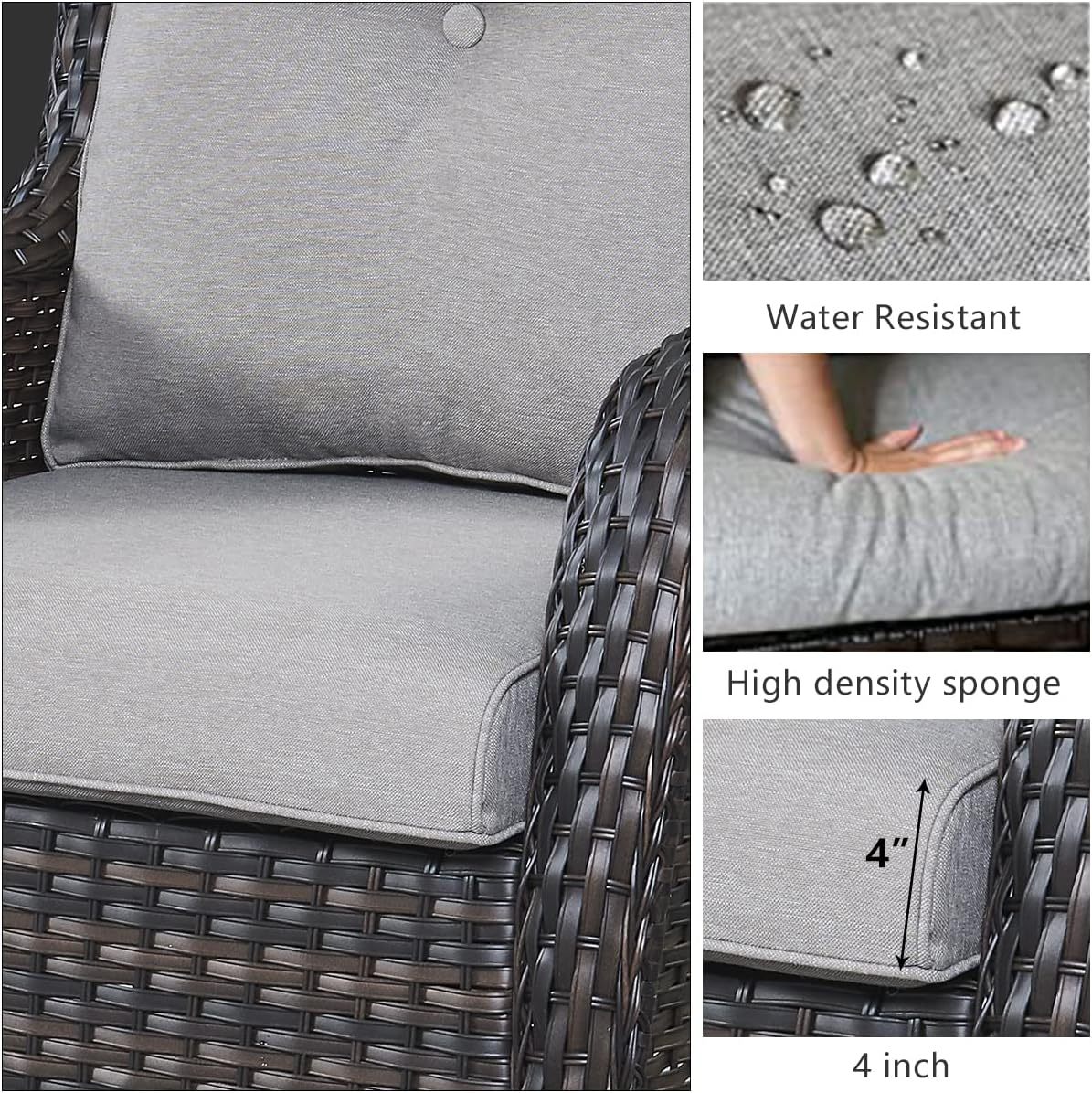 Patio Furniture 7 Pieces Outdoor Furniture Set PE Wicker Patio Couch with Swivel Rocker Chairs,Patio Ottomans,Outdoor Tables
