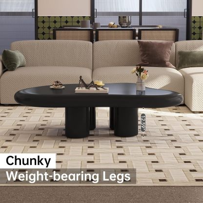 35.82" Black Cloud Coffee Table, Modern Round Edge Coffee Table with 4 Sturdy Support Legs and 2.67" Thick Tabletop,Easy Match for Living Room