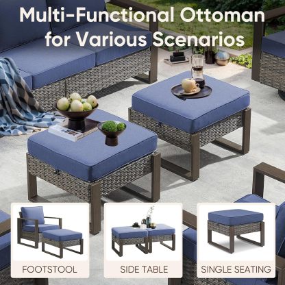 Outdoor Patio Furniture-7 Piece All-Weather Outdoor Furniture Set Wood Grain Wide Armrest Outdoor Chairs with Rattan Wicker Sofa