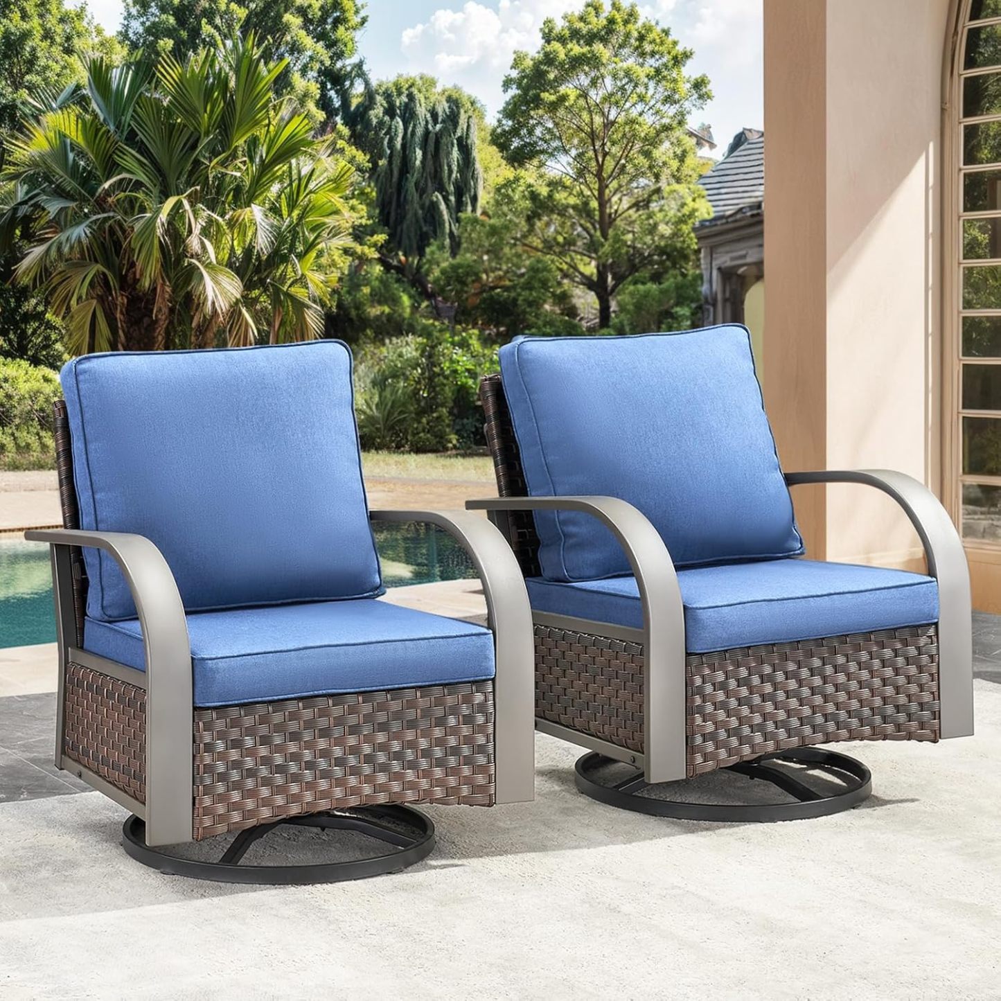 Patio Swivel Glider Outdoor Chair-All Weather Rattan Wicker Patio Swivel Rocking Chairs Porch Chair for Deck Porch Lawn Garden Backyard-Brown/Grey