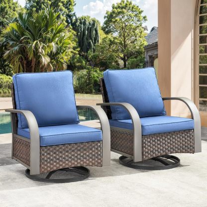 Patio Swivel Glider Outdoor Chair-All Weather Rattan Wicker Patio Swivel Rocking Chairs Porch Chair for Deck Porch Lawn Garden Backyard-Brown/Grey