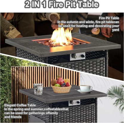 Patio Furniture with Fire Pit 6-Piece Wicker Outdoor Sectional Couch with Swivel Rocking Chairs, Propane Fire Pit Conversation Set