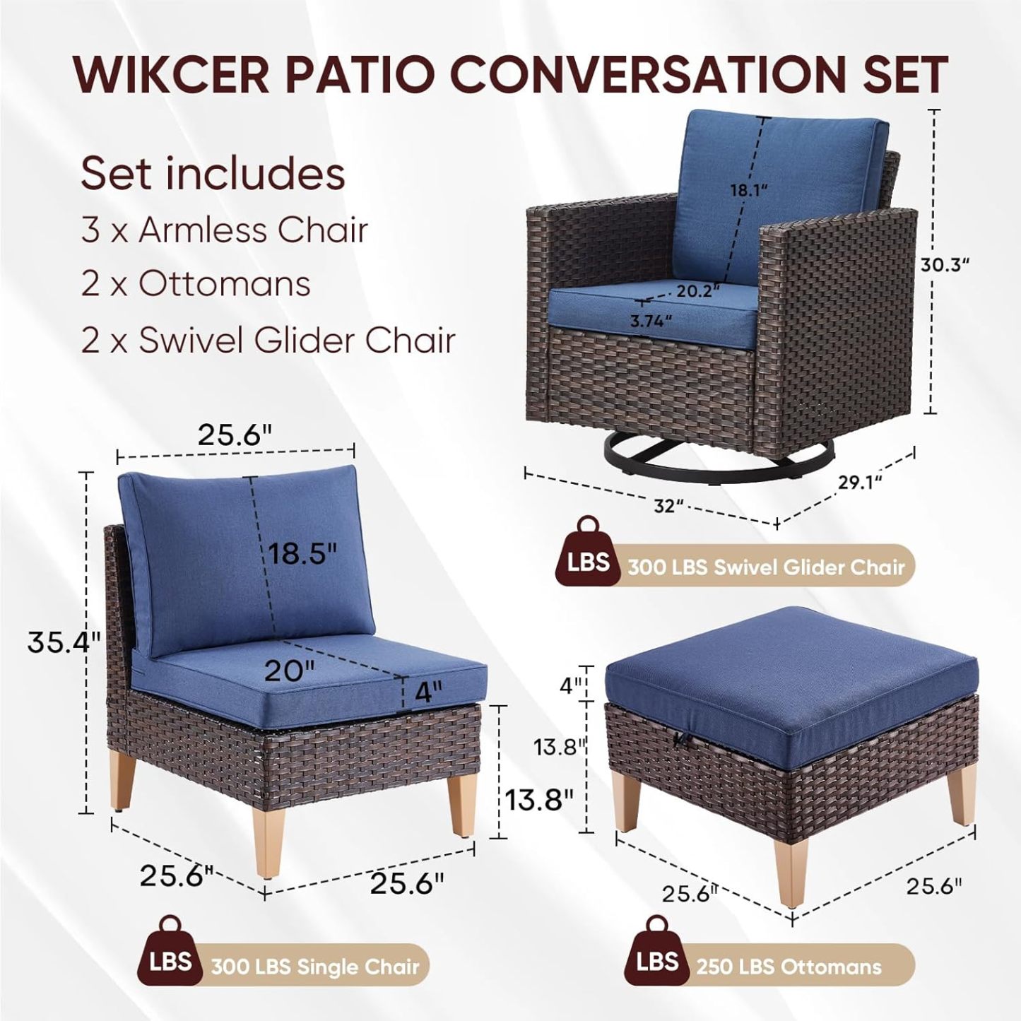 7 Pieces Patio Furniture,Outdoor Modular Sectional Couch Swivel Rocking Chairs with Ottomans,All Weather PE Wicker Patio Conversation Sets for Garden Porch Backyard