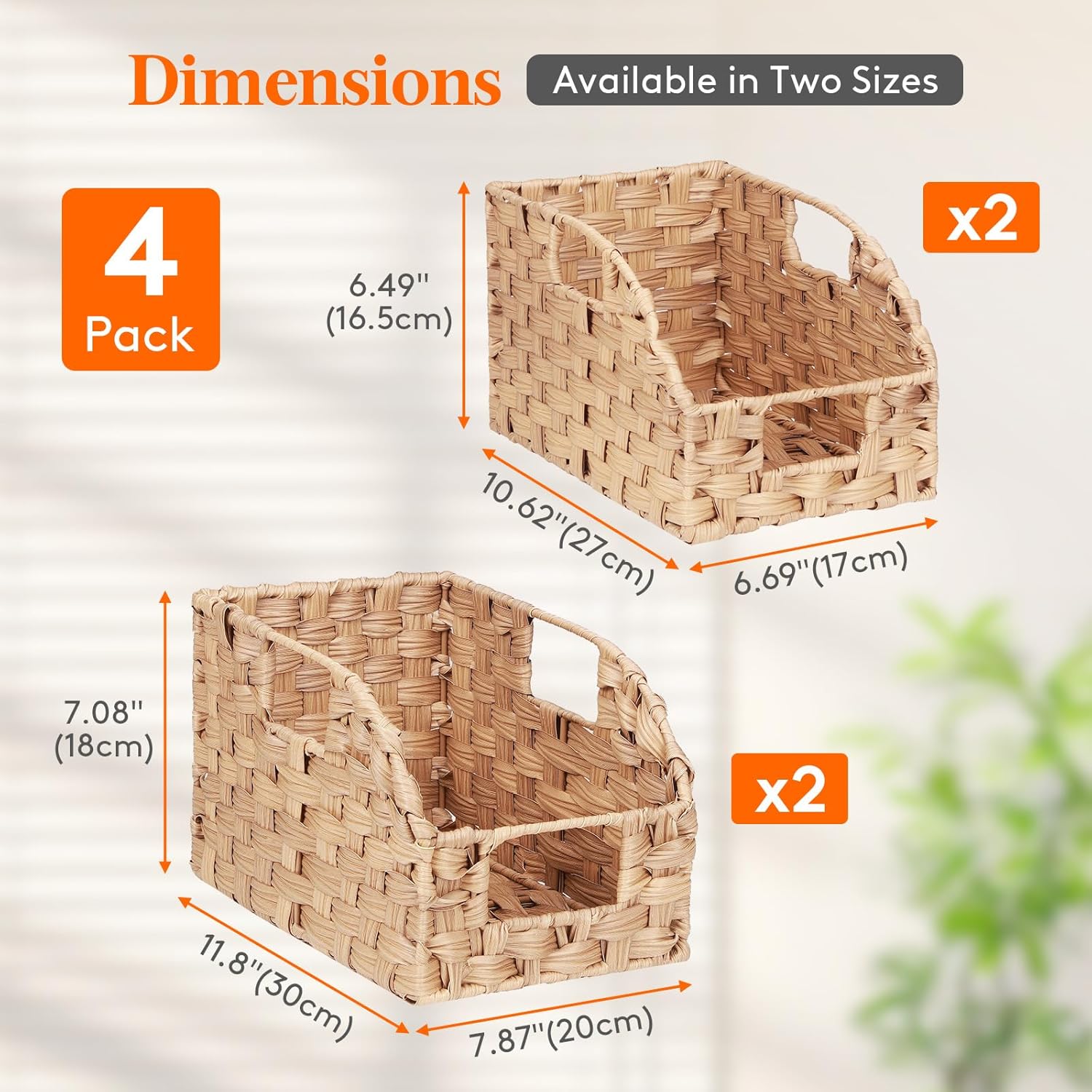 Handwoven PP Wicker Storage Basket, Waterproof Imitation Rattan Basket with Built-in Handles, Trapezoid Baskets for Organizing Shelves