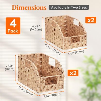 Handwoven PP Wicker Storage Basket, Waterproof Imitation Rattan Basket with Built-in Handles, Trapezoid Baskets for Organizing Shelves