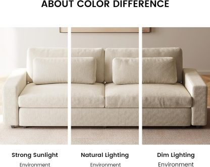 104" Spacious Modular Sofa Couch, Comfy Poofy Cloud Sofa with Armrest and Pillows, Modern White Couch with Deep Seat