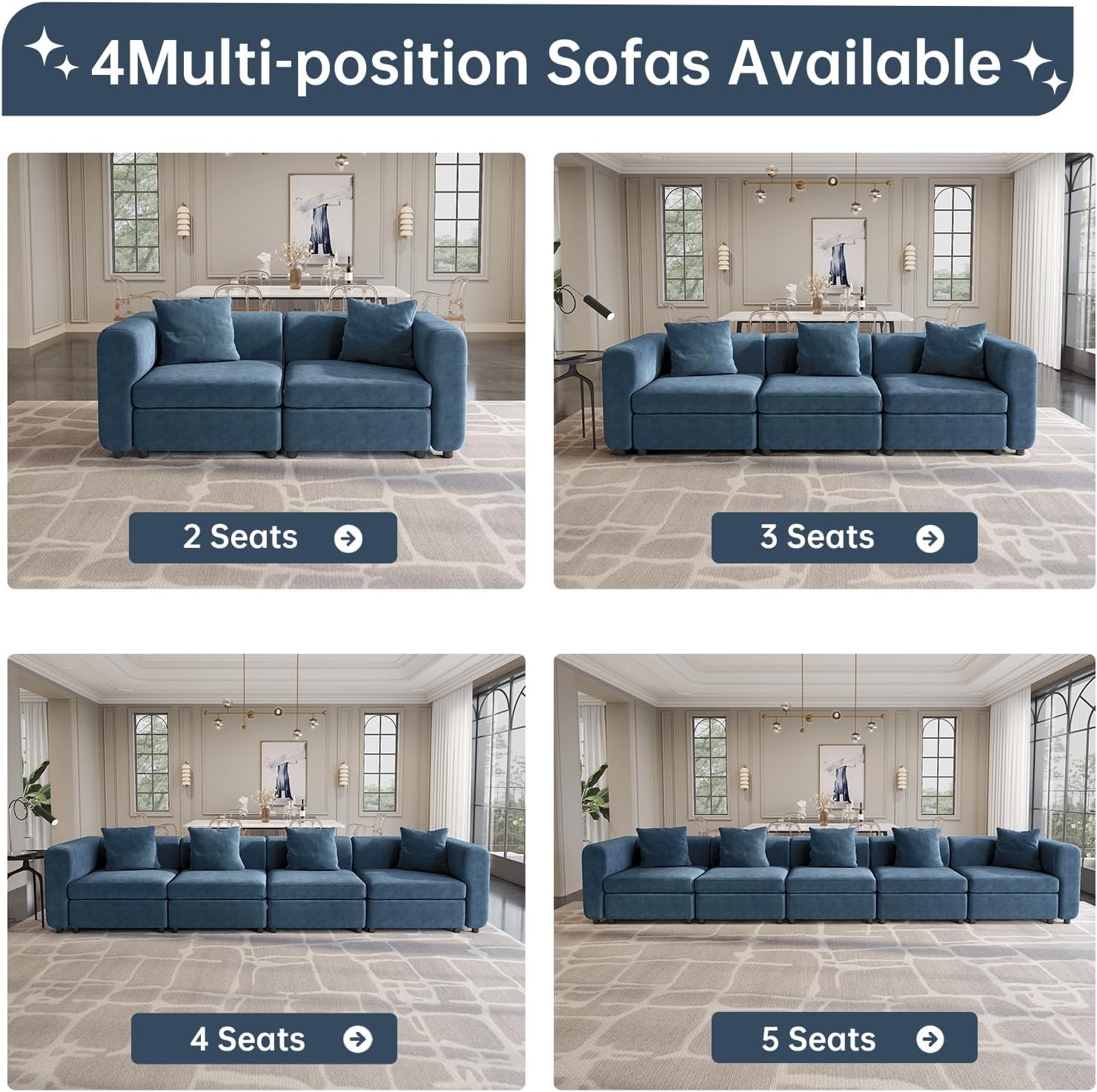 81.88" Blue Loveseat Sofa, Extra Width Sectional Sleeper Sofa with Armrest, Modular Sectional Sofa with Cushion and Removable Back Cushion