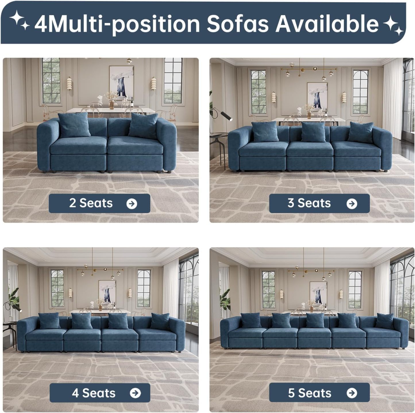 81.88" Blue Loveseat Sofa, Extra Width Sectional Sleeper Sofa with Armrest, Modular Sectional Sofa with Cushion and Removable Back Cushion