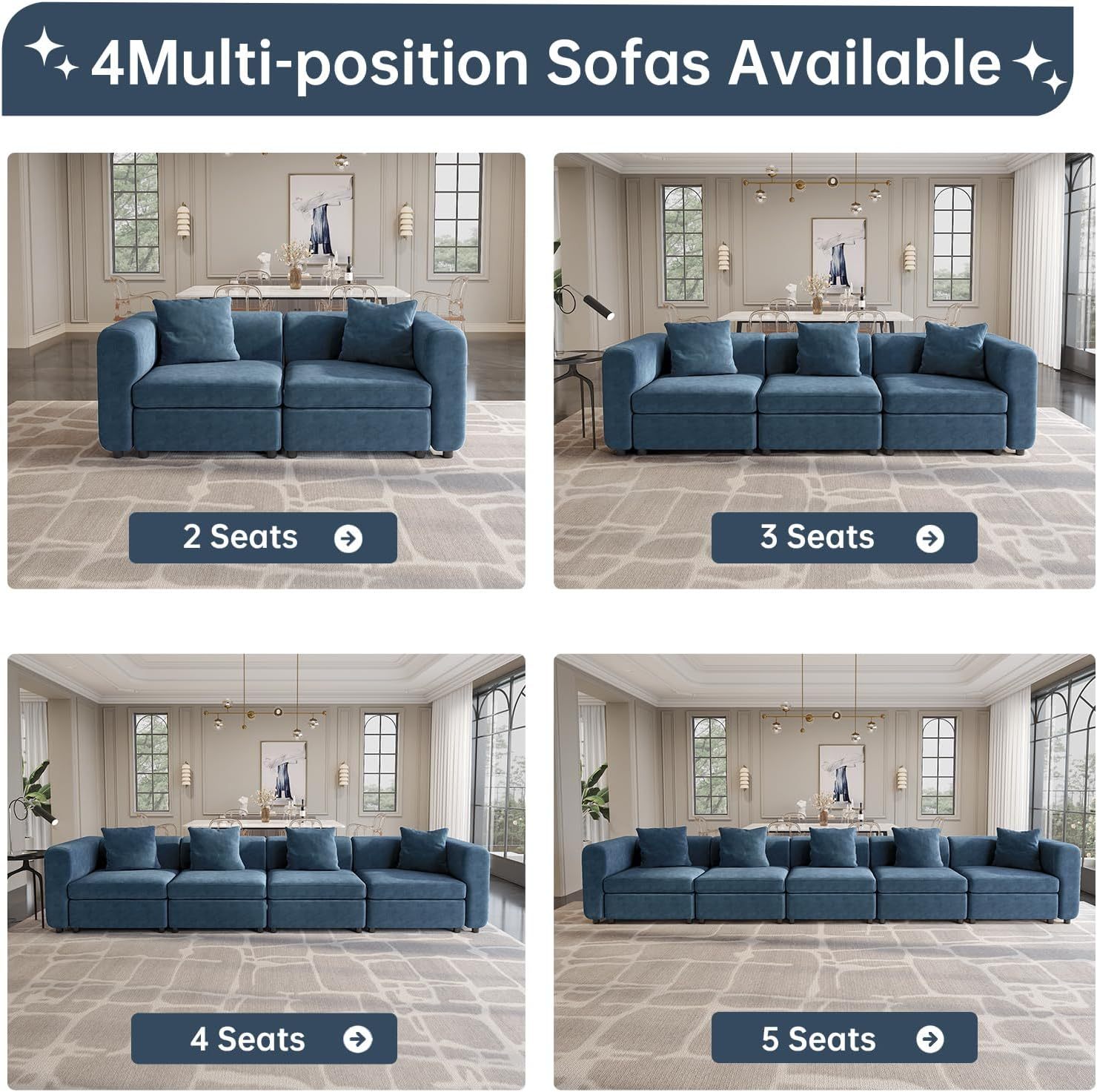 81.88" Blue Loveseat Sofa, Extra Width Sectional Sleeper Sofa with Armrest, Modular Sectional Sofa with Cushion and Removable Back Cushion