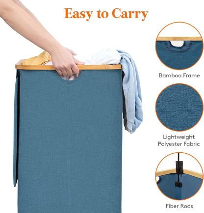100L Laundry Basket with Lid, Clothes Hampers for Laundry with Bamboo Handles and A Removable Laundry Bag