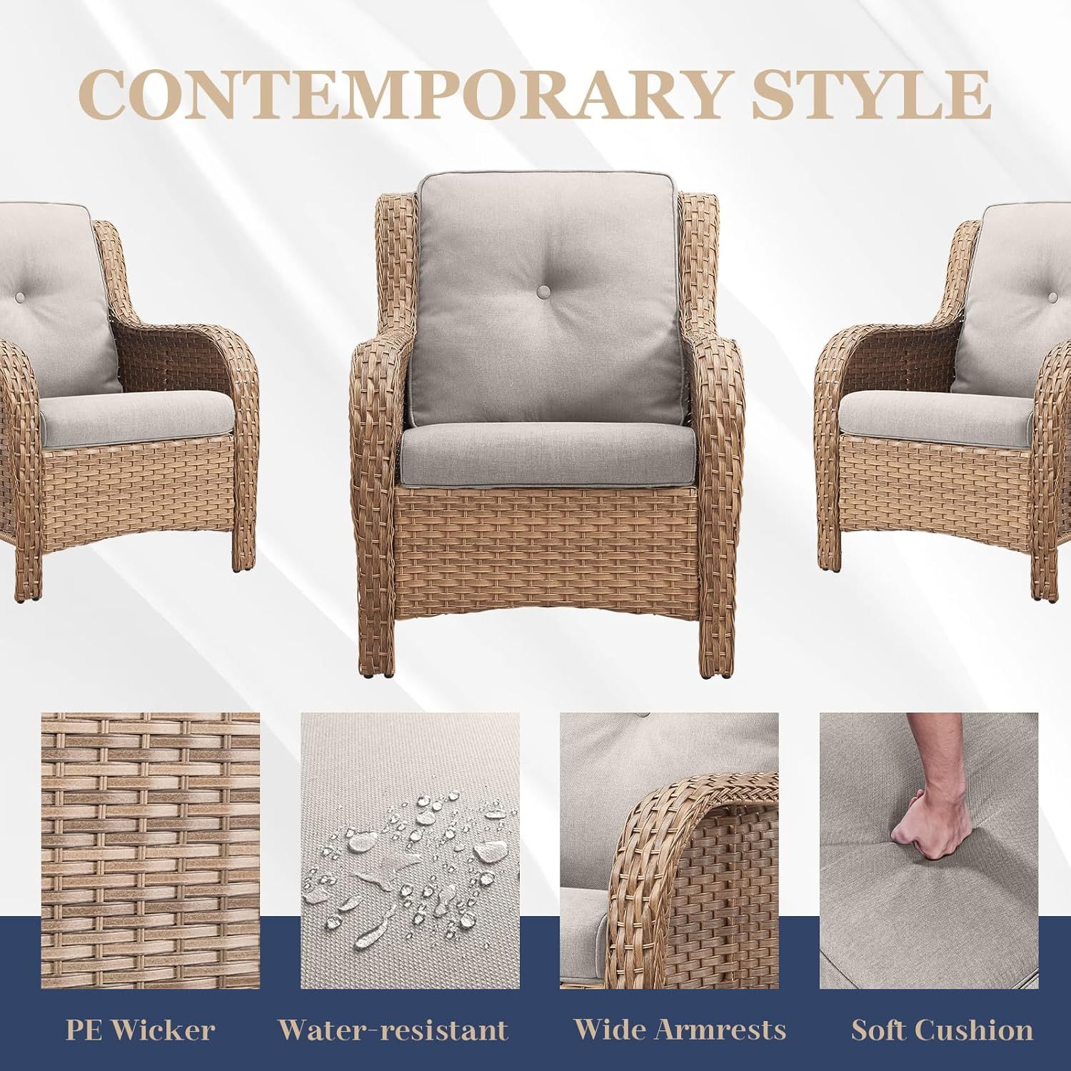 3 Pieces Patio Bistro Set Wicker Patio Chairs Set of 2 with Tempered Glass Top Side Table Rattan Outdoor Furniture Conversation Set