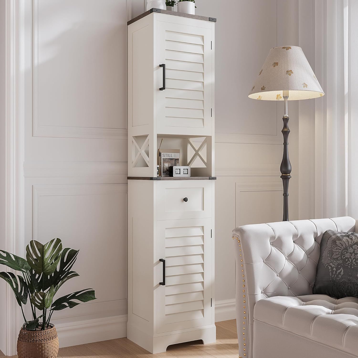 Farmhouse Storage Cabinet, Tall Bathroom Storage Cabinet with Door&Adjustable Shelves