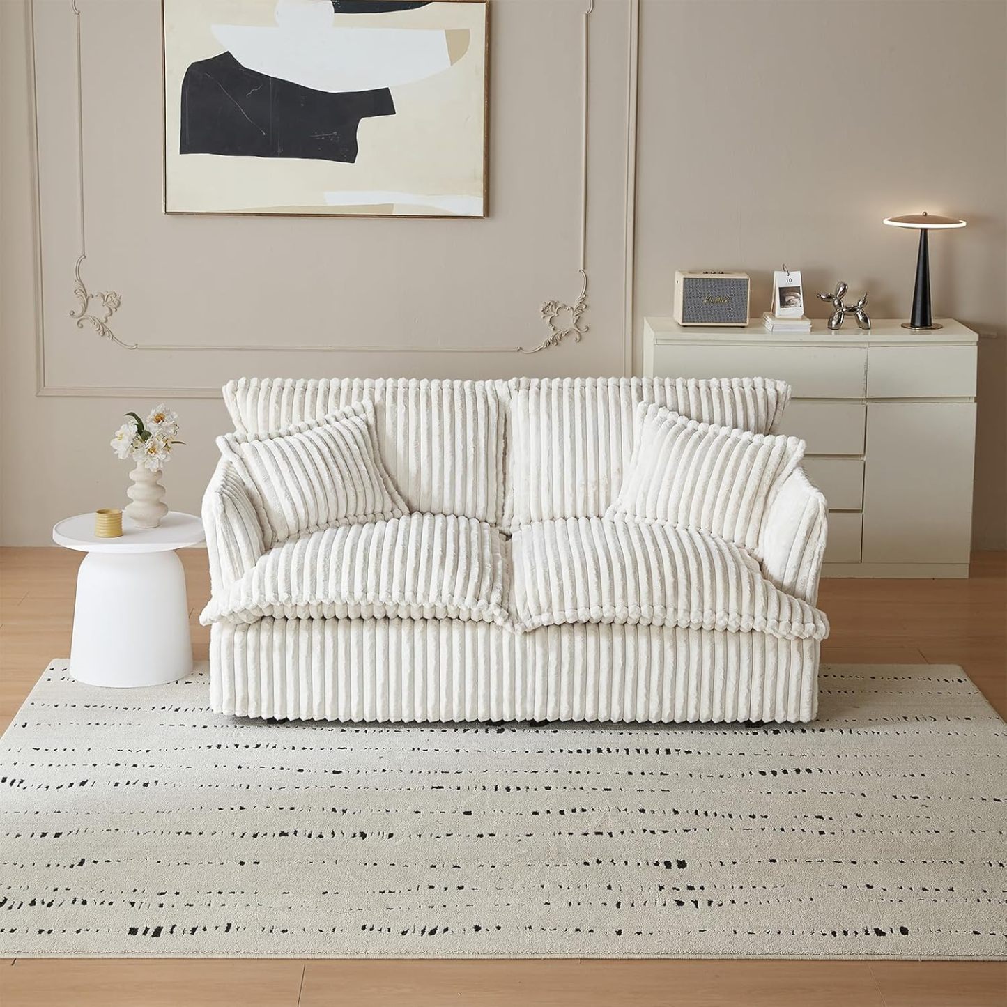 71.65" Corduroy Futon Couch, White Cloud Couch Sofa, Comfy Loveseat Sofa, Modern Corduroy Couch for Bedroom