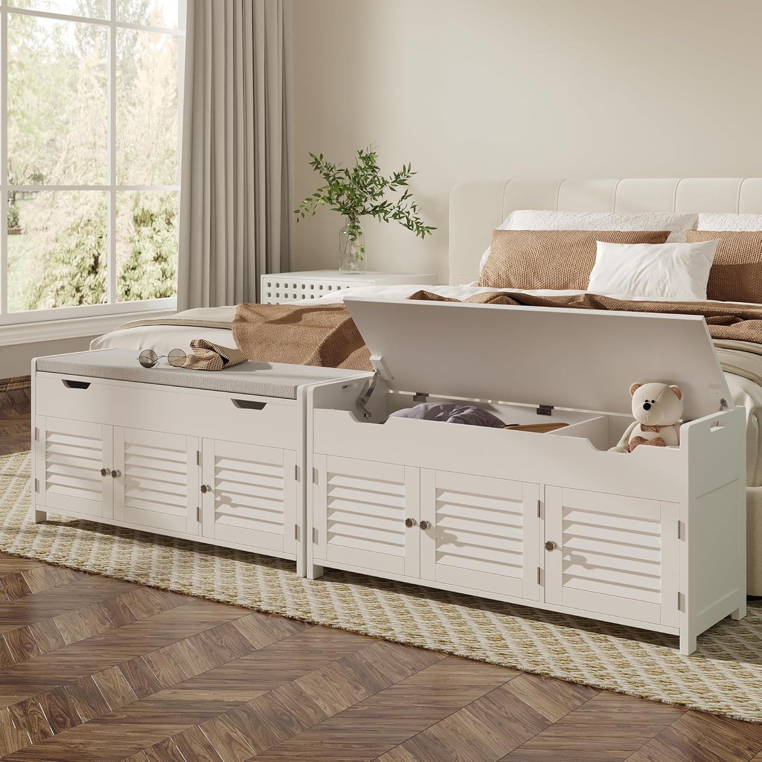 41.3" Shoe Storage Bench with Lift Top Storage, Entryway Bench with Cushioned Seat