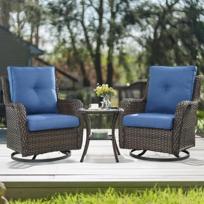 Patio Furniture Set with Fire Pit Table 5-Piece Wicker Outdoor Swivel Rocker Patio Chairs High Back Outdoor Couch Conversation Set
