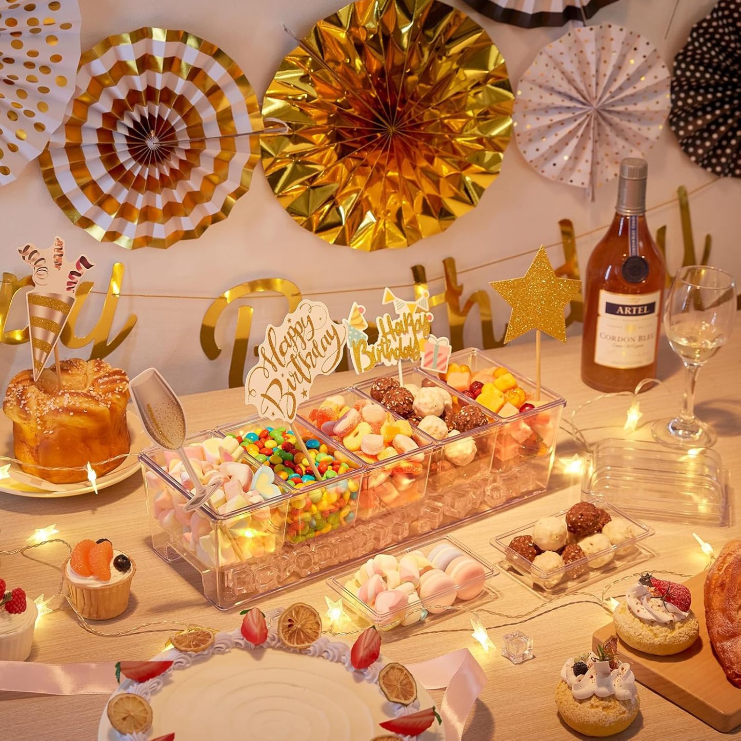 Ice Chilled Condiment Caddy with 5 Containers(2.5 cup), Condiment Server with Separate Lids