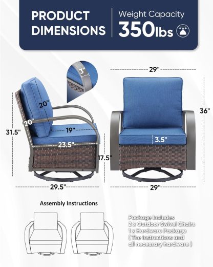 Patio Swivel Glider Outdoor Chair-All Weather Rattan Wicker Patio Swivel Rocking Chairs Porch Chair for Deck Porch Lawn Garden Backyard-Brown/Grey