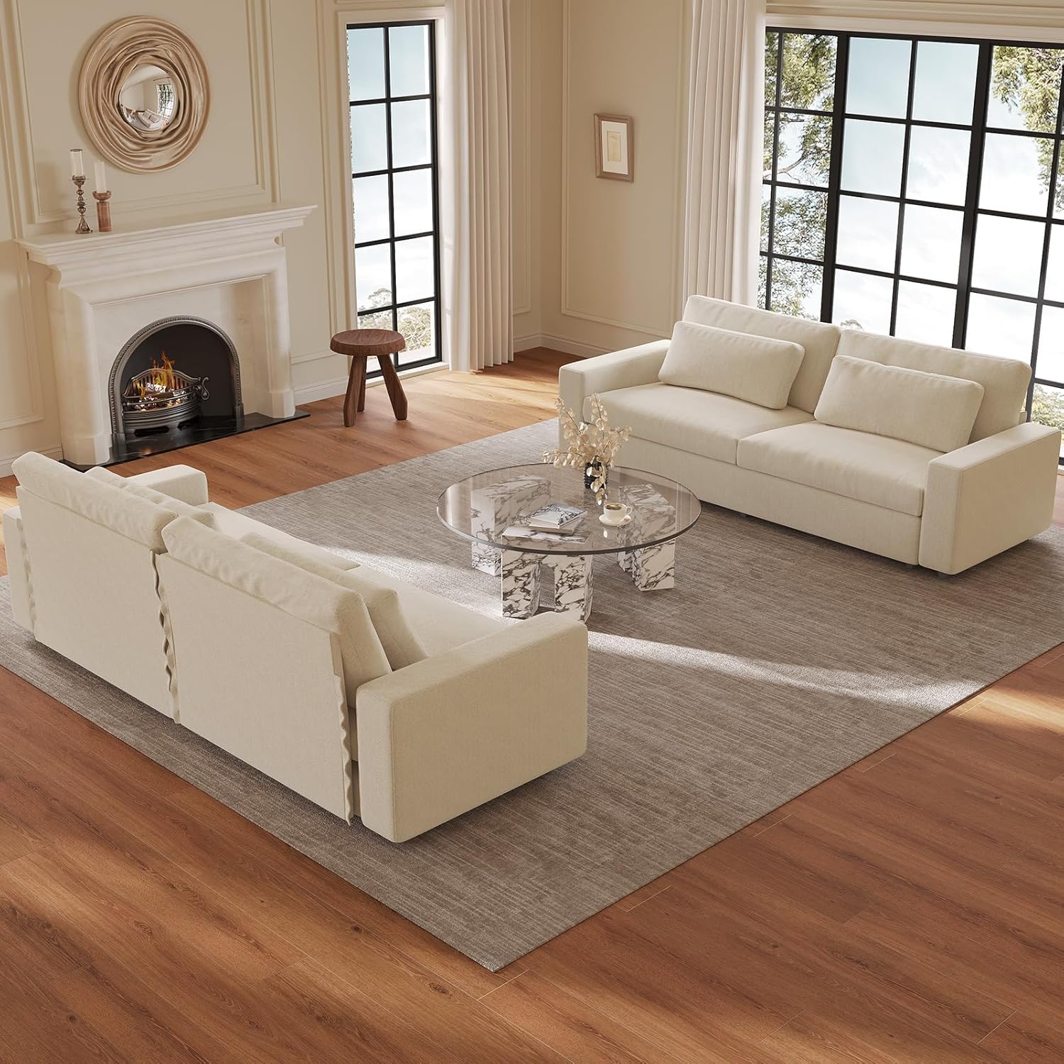 104" Spacious Modular Sofa Couch, Comfy Poofy Cloud Sofa with Armrest and Pillows, Modern White Couch with Deep Seat