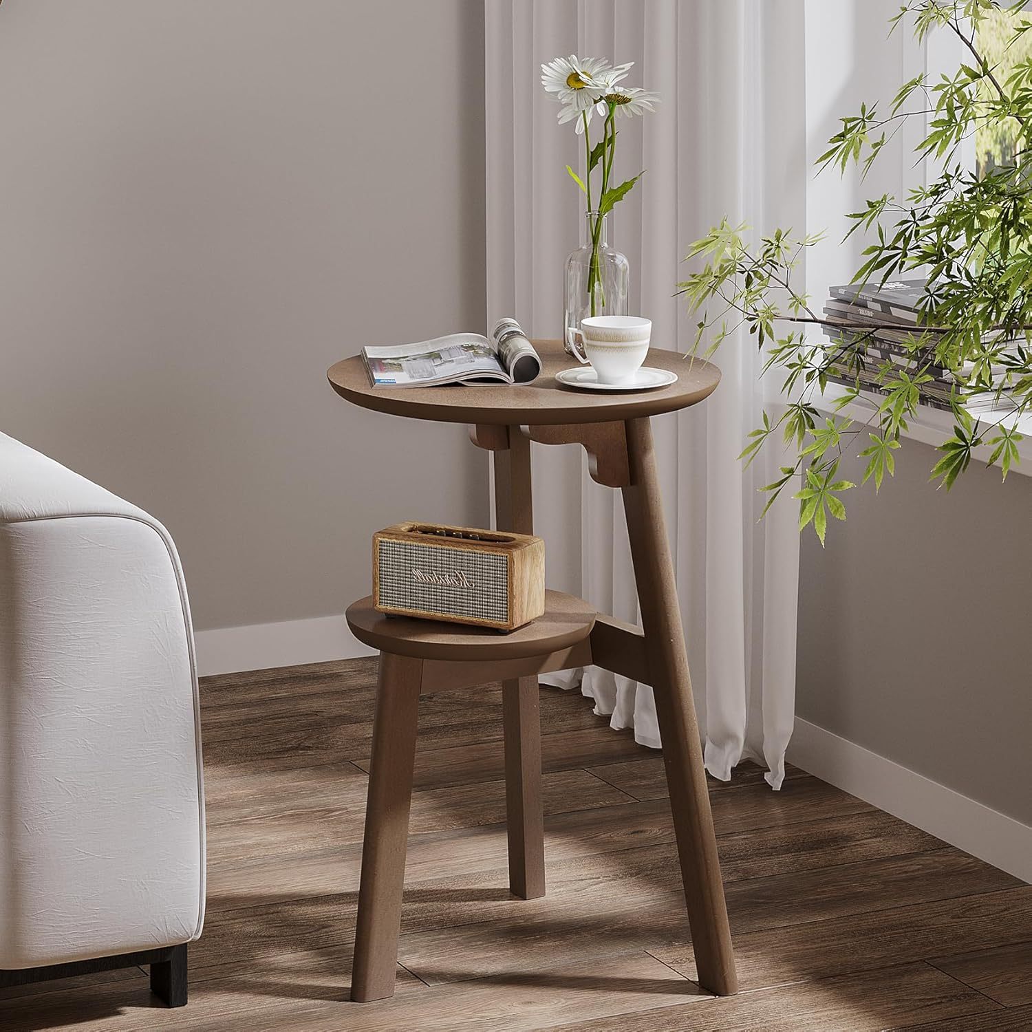 Round End Table Set of 2, Narrow Side Table for Small Spaces